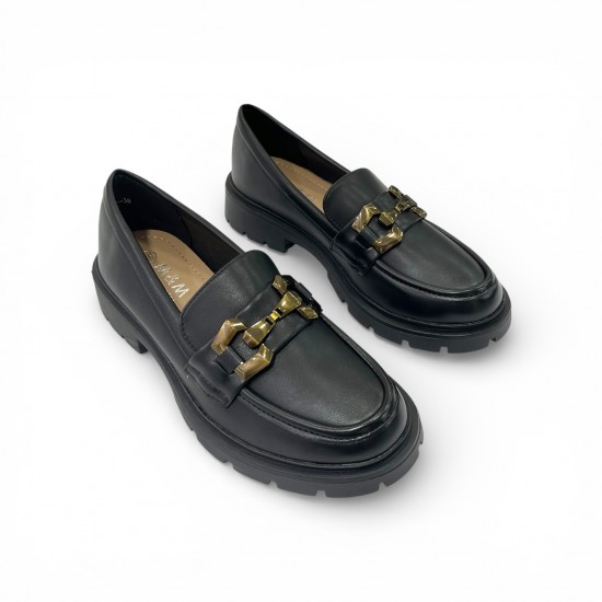 Γυναικεία Μαύρα Loafers με αγκράφα Bronze - Μαύρο