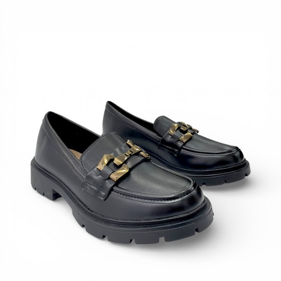 Γυναικεία Μαύρα Loafers με αγκράφα Bronze - Μαύρο