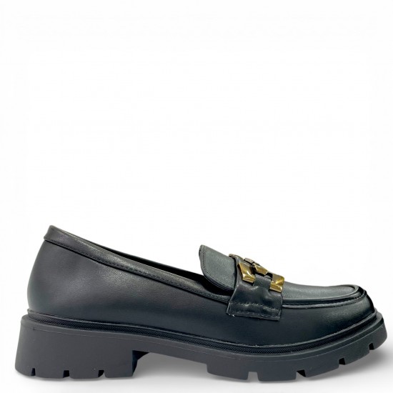 Γυναικεία Μαύρα Loafers με αγκράφα Bronze - Μαύρο