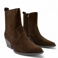 Δερμάτινο Suede Μποτάκι σε Καφέ