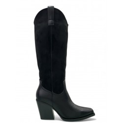 Western Μπότα σε Μαύρο από Συνθετικό Δέρμα & Suede