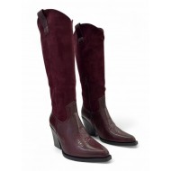 Western Μπότα σε Μπορντό από Συνθετικό Δέρμα & Suede