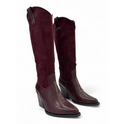 Western Μπότα σε Μπορντό από Συνθετικό Δέρμα & Suede