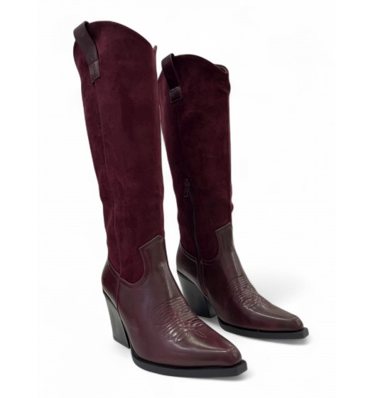 Western Μπότα σε Μπορντό από Συνθετικό Δέρμα & Suede