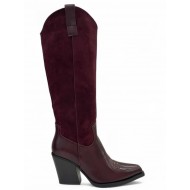 Western Μπότα σε Μπορντό από Συνθετικό Δέρμα & Suede