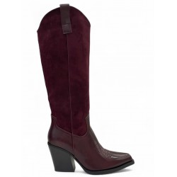 Western Μπότα σε Μπορντό από Συνθετικό Δέρμα & Suede