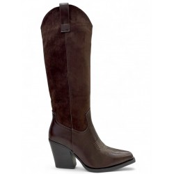 Western Μπότα σε Σκούρο Καφέ από Συνθετικό Δέρμα & Suede