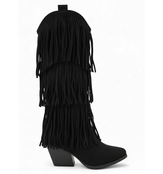 Cowboy Μπότες με Κρόσσια σε Μαύρο