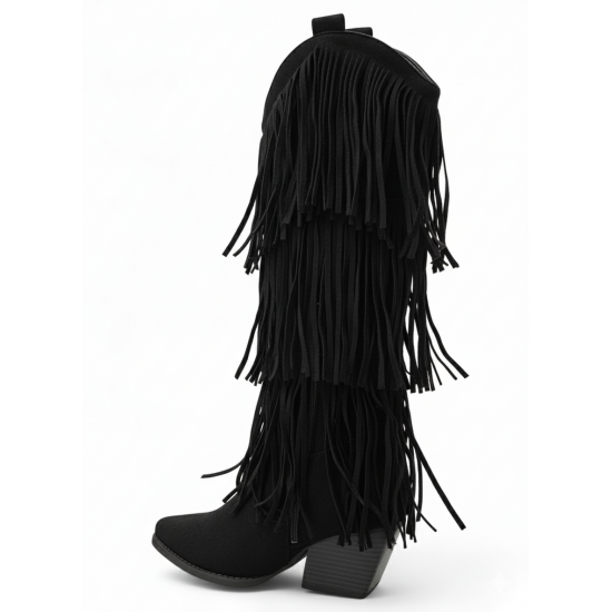 Cowboy Μπότες με Κρόσσια σε Μαύρο