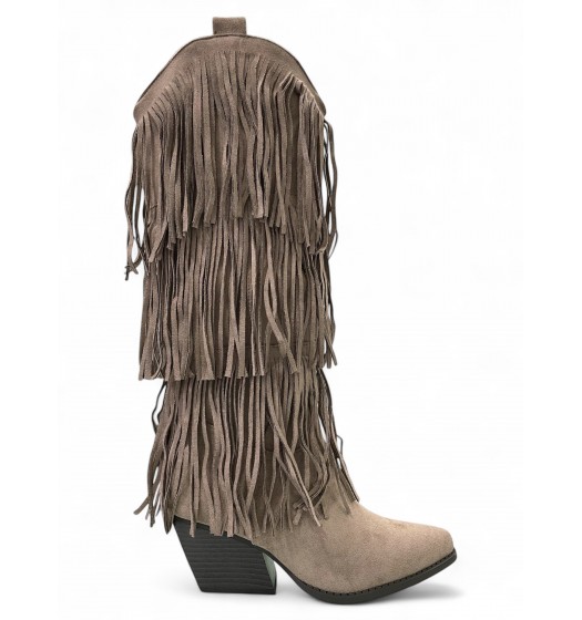 Cowboy Μπότες με Κρόσσια σε σκούρο Μπέζ