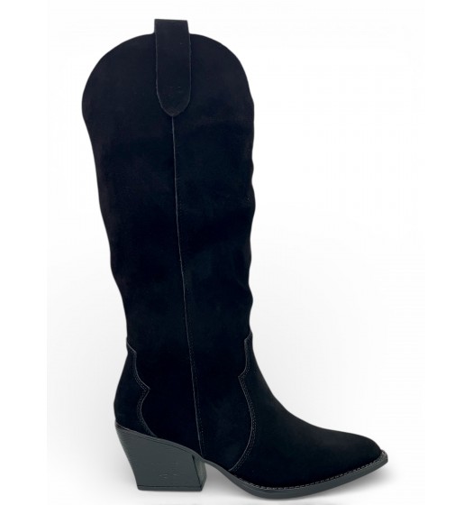 Γυναικείες Cowboy Μπότες Suede-Μαύρο