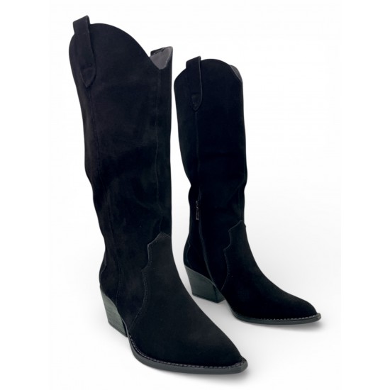 Γυναικείες Cowboy Μπότες Suede-Μαύρο