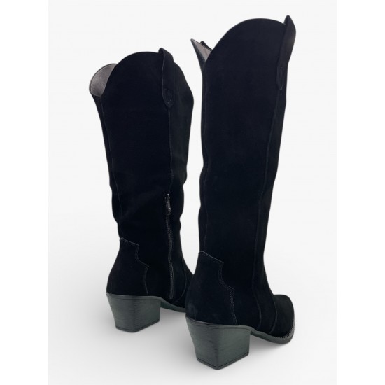 Γυναικείες Cowboy Μπότες Suede-Μαύρο