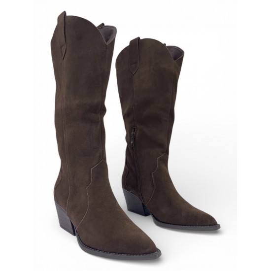 Γυναικείες Cowboy Μπότες Suede-Καφέ