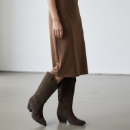 Γυναικείες Cowboy Μπότες Suede-Καφέ