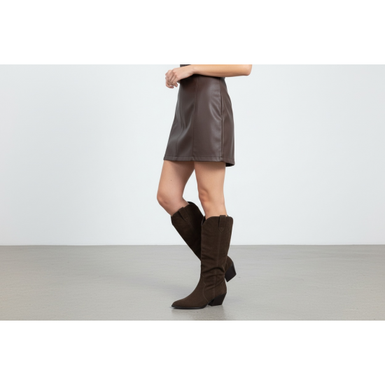 Γυναικείες Cowboy Μπότες Suede-Καφέ