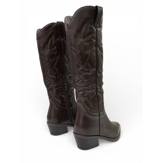 Γυναικείες Cowboy Μπότες σε Σκούρο Καφέ Χρώμα