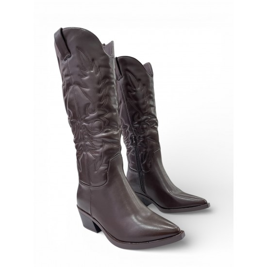 Γυναικείες Cowboy Μπότες σε Σκούρο Καφέ Χρώμα