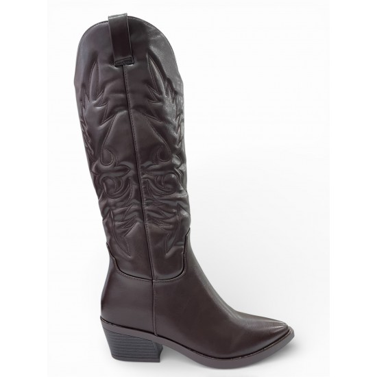 Γυναικείες Cowboy Μπότες σε Σκούρο Καφέ Χρώμα