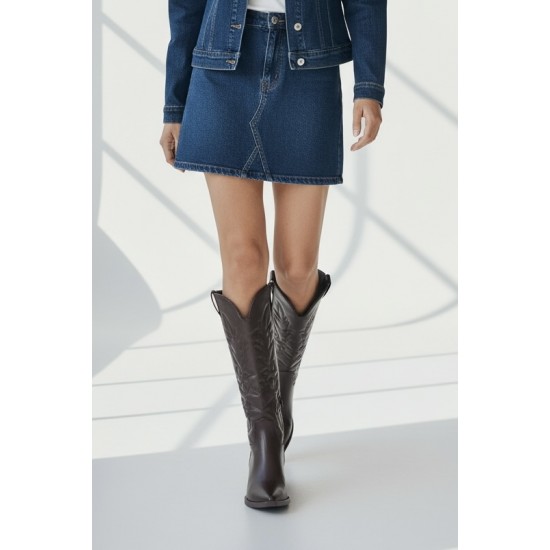 Γυναικείες Cowboy Μπότες σε Σκούρο Καφέ Χρώμα