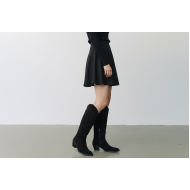 Μπότα Cowboy Suede Μαύρη με Κεντήματα