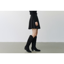 Μπότα Cowboy Suede Μαύρη με Κεντήματα