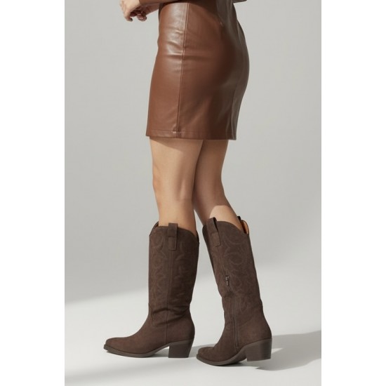 Καφέ Cowboy Μπότες με Κεντημένες Λεπτομέρειες