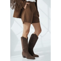 Καφέ Cowboy Μπότες με Κεντημένες Λεπτομέρειες