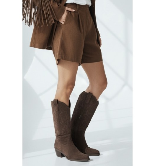 Καφέ Cowboy Μπότες με Κεντημένες Λεπτομέρειες