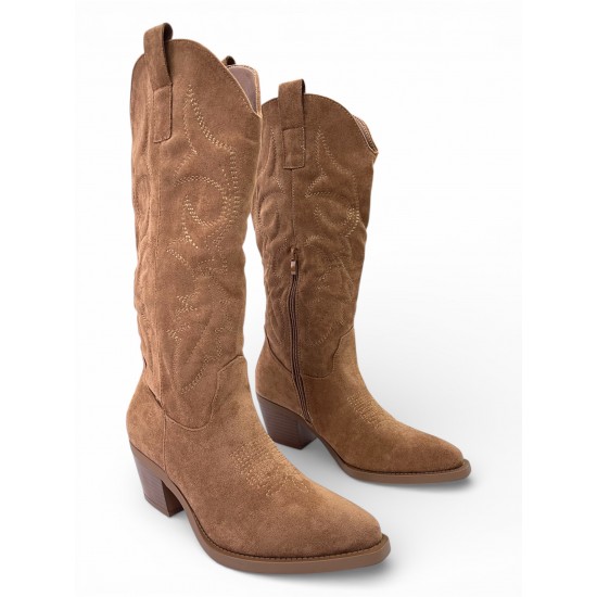 Κάμελ Cowboy Μπότες με Κεντημένες Λεπτομέρειες