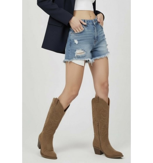 Κάμελ Cowboy Μπότες με Κεντημένες Λεπτομέρειες