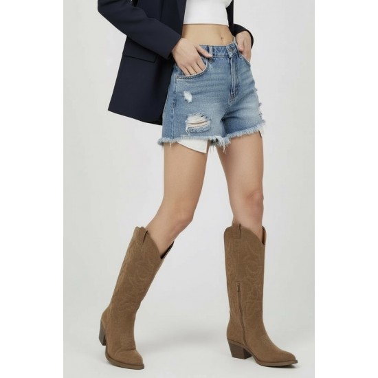Κάμελ Cowboy Μπότες με Κεντημένες Λεπτομέρειες