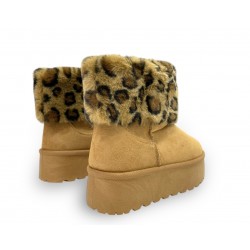 Δίπατα μποτάκια με γούνα animal print σε Κάμελ