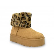Δίπατα μποτάκια με γούνα animal print σε Κάμελ