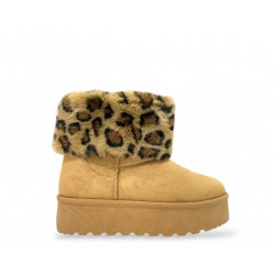 Δίπατα μποτάκια με γούνα animal print σε Κάμελ