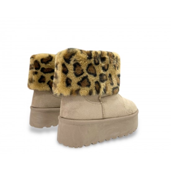 Δίπατα μποτάκια με γούνα animal print σε Μπέζ
