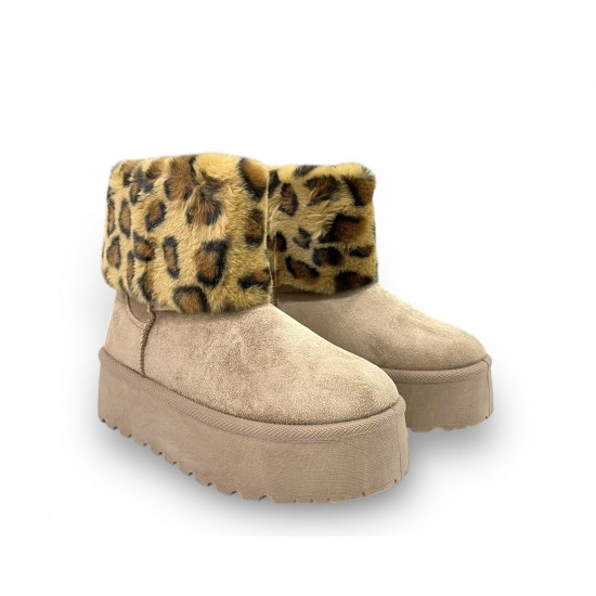 Δίπατα μποτάκια με γούνα animal print σε Μπέζ