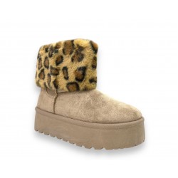 Δίπατα μποτάκια με γούνα animal print σε Μπέζ