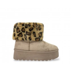 Δίπατα μποτάκια με γούνα animal print σε Μπέζ