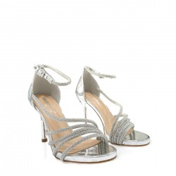 Patent leather sandals with rhinestones in Silver