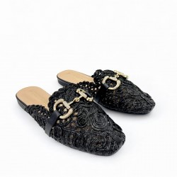 Flat knitted mules in Black
