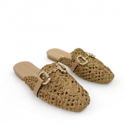 Flat knitted mules in Camel