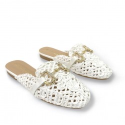 Flat knitted mules in White
