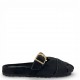 Γυναικεία Suede Mules με Πλέξη & Χρυσή Αγκράφα - Μαύρο