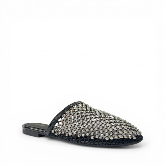 Γυναικεία Mules Crochet με Strass - Μαύρο