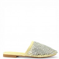 Γυναικεία Mules Crochet με Strass - Κίτρινο