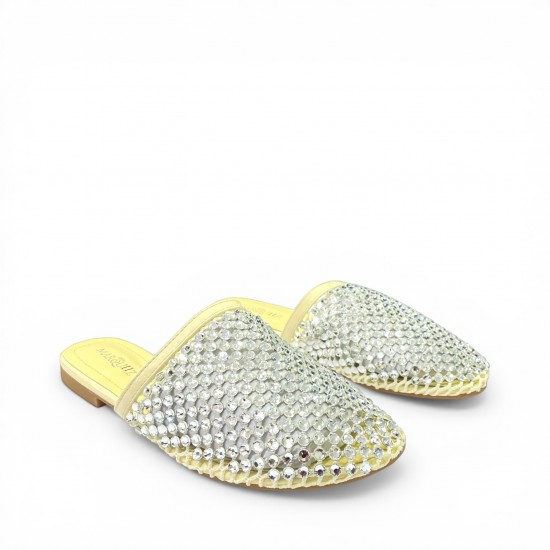 Γυναικεία Mules Crochet με Strass - Κίτρινο