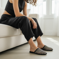 Γυναικεία Mules Crochet με Strass - Μαύρο