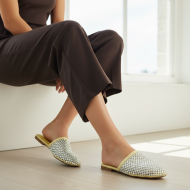 Γυναικεία Mules Crochet με Strass - Κίτρινο