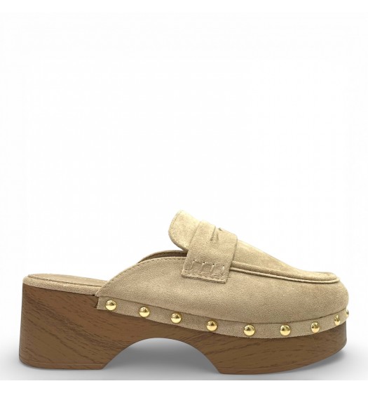 Suede Clogs Mules με Τρούκς – Μπέζ